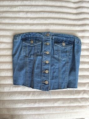 Shein Denim Front Button Tube Top Blue